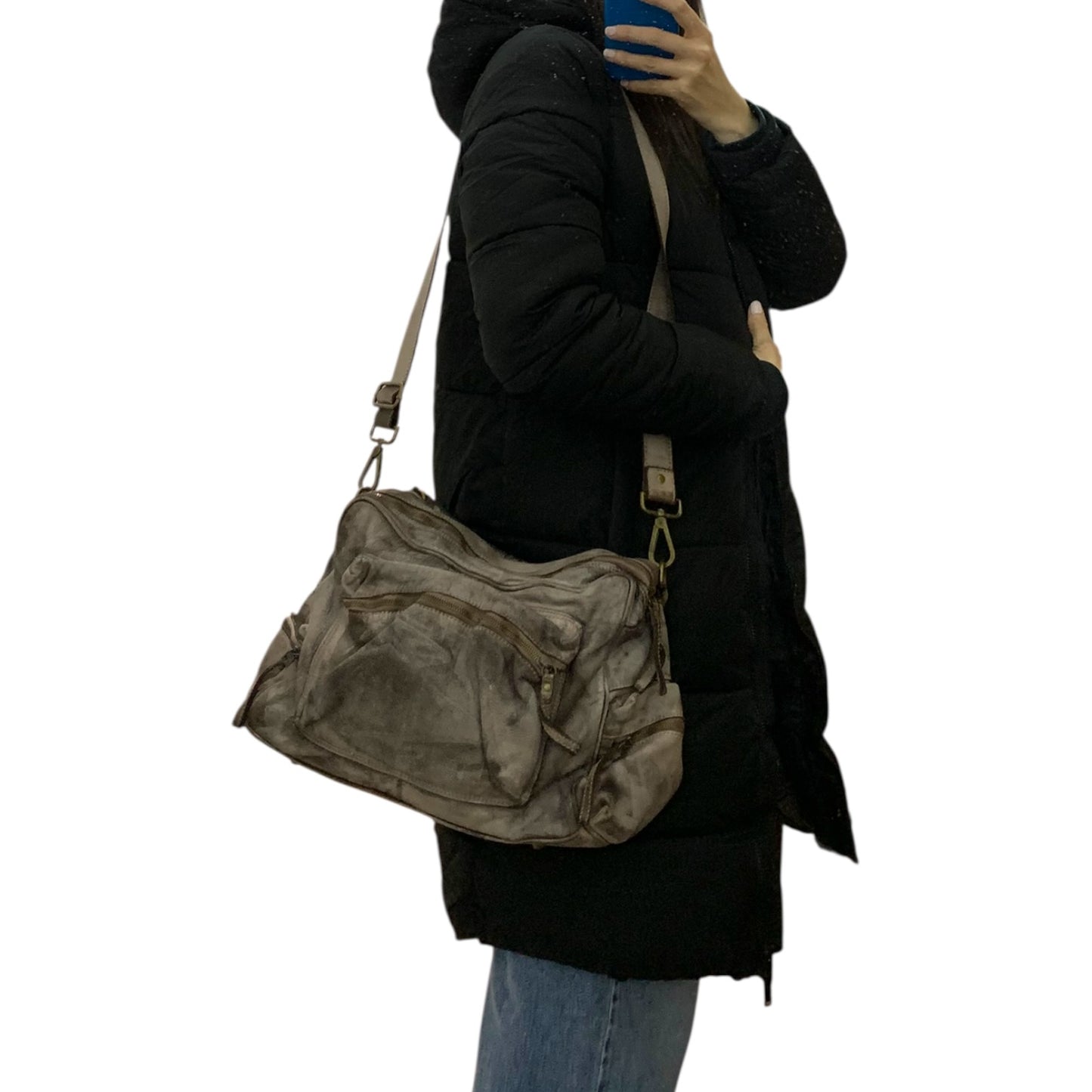 Borsa Tracolla Bayside Pelle Grigio Effetto Rovinato