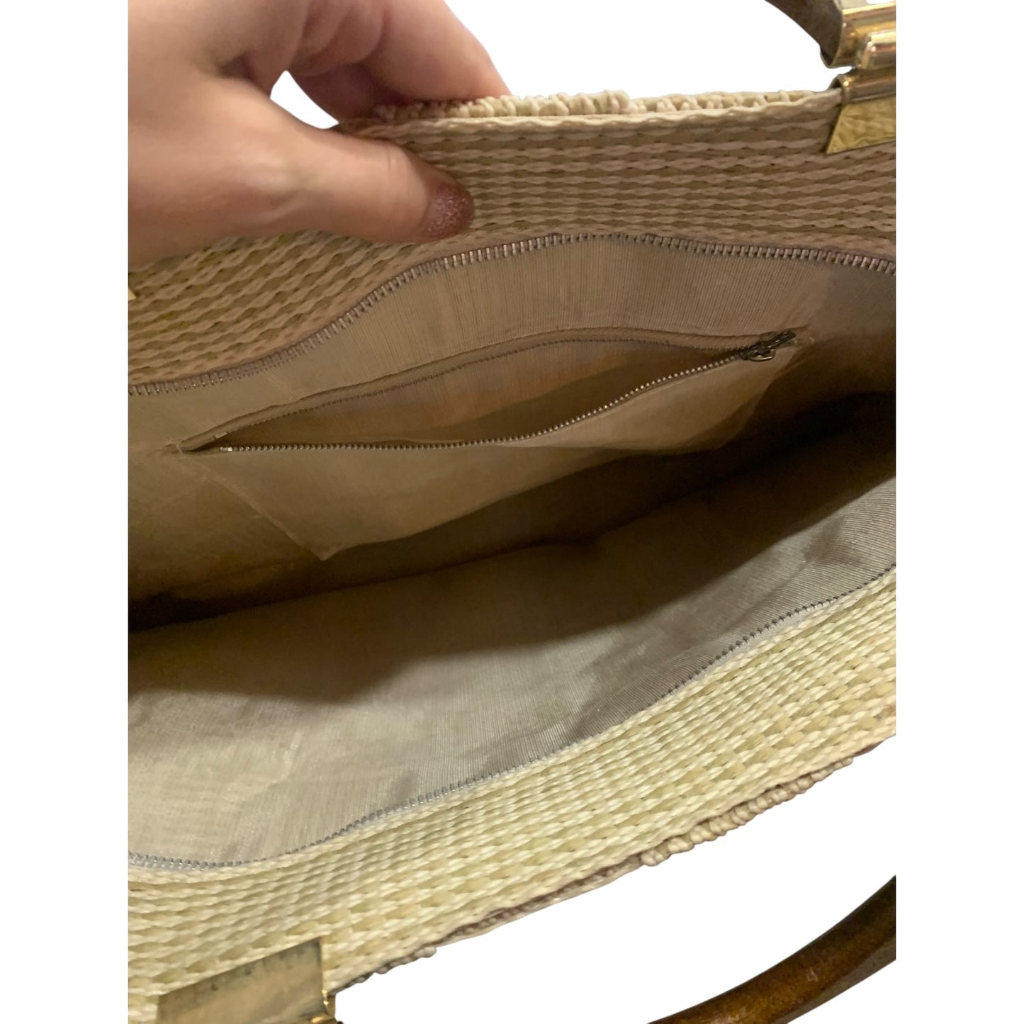Borsa A Mano Vintage Paglia E Legno
