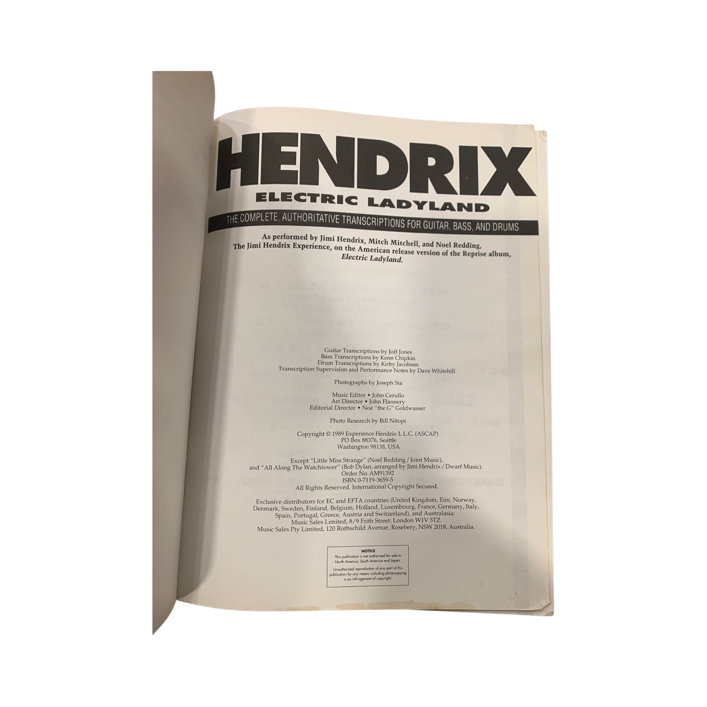Libro Partiture Jimi Hendrix