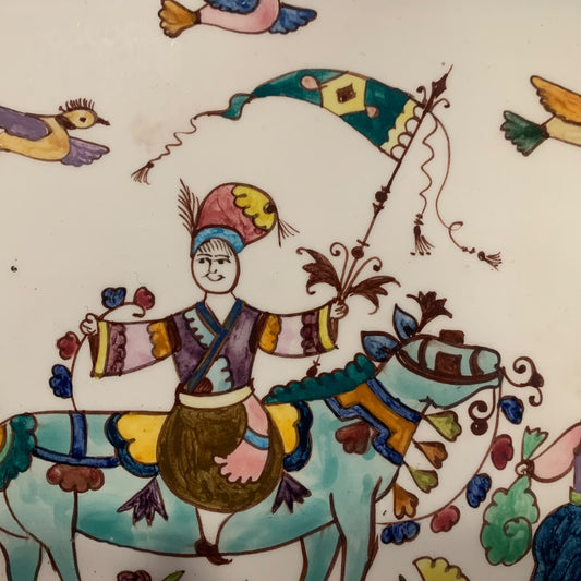 Vassoio Ceramica Vintage Dipinto A Mano