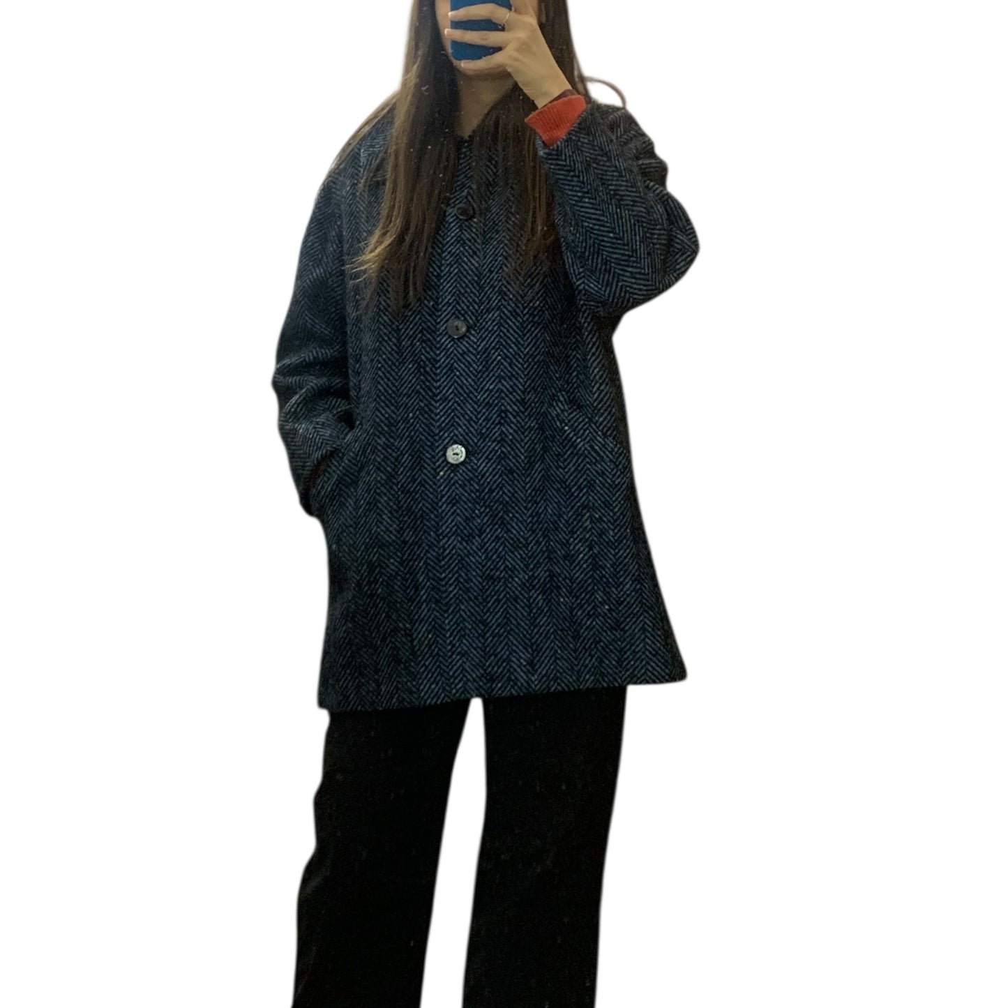 Cappotto Donna Vintage Lana Blu