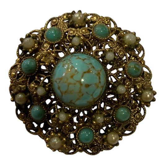 Spilla Vintage Filigrana Con Pietre