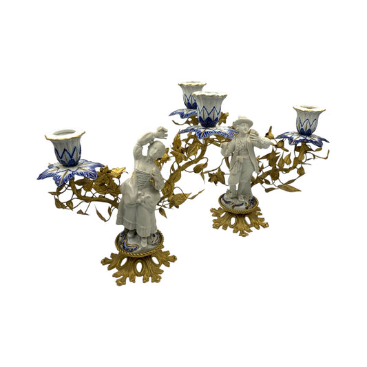 Coppia Candelabri Bisquit Vintage
