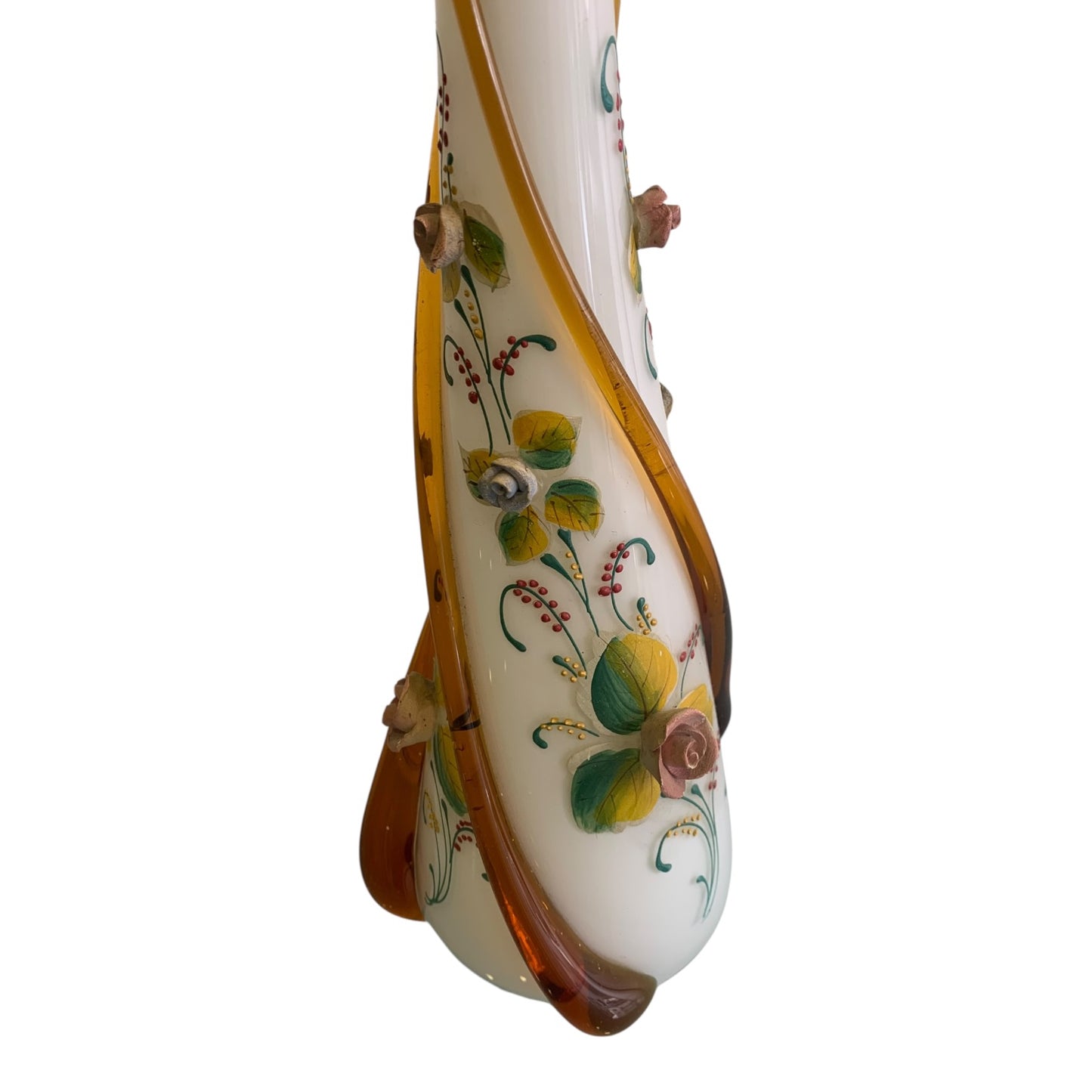Vaso Vetro Di Murano Lattimo Con Roselline
