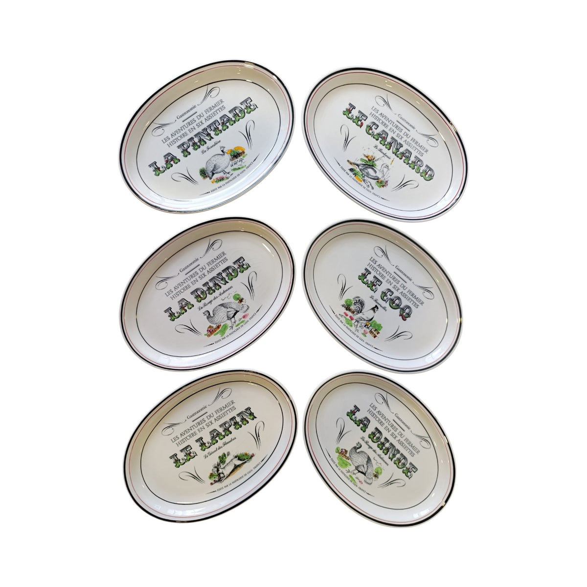 Set 6 Piatti Ovali Ceramica Gien Les Aventures Du Fermier