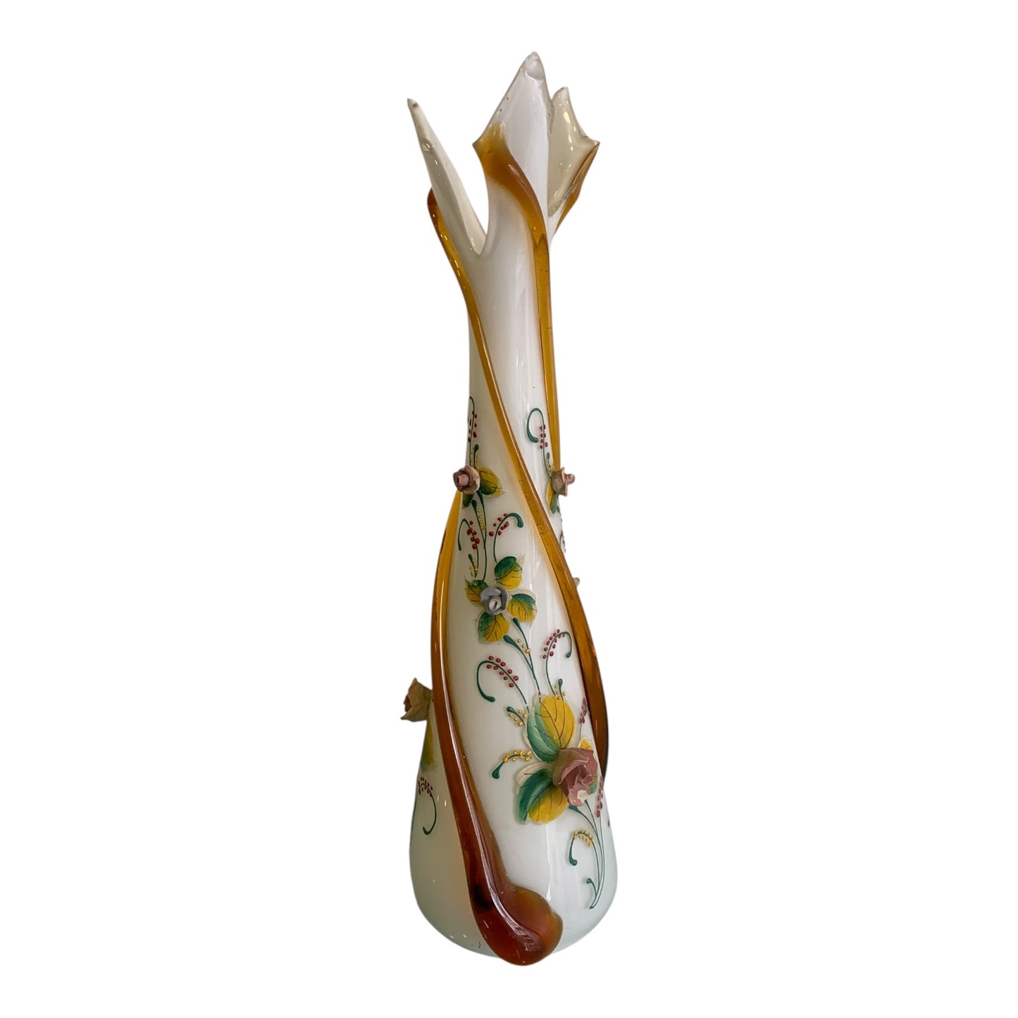 Vaso Vetro Di Murano Lattimo Con Roselline