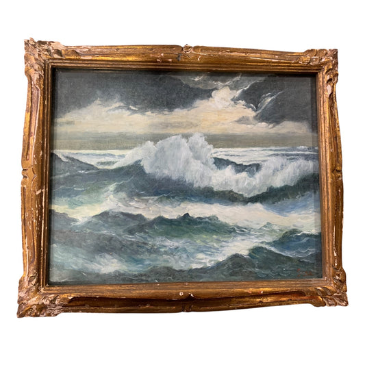 Quadro Epoca Olio Mare In Tempesta