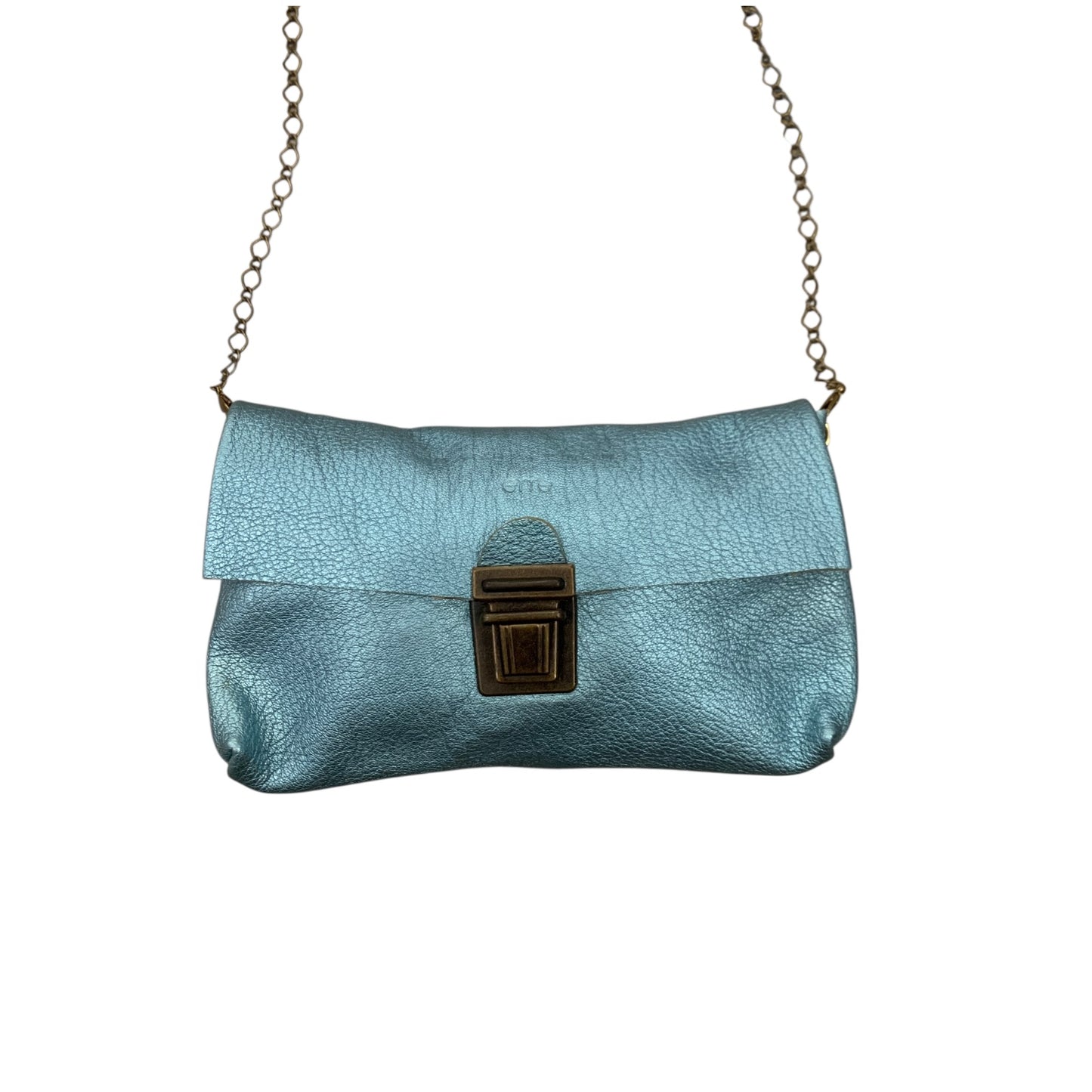 Borsetta Tracolla Pelle Azzurra Metallizzata