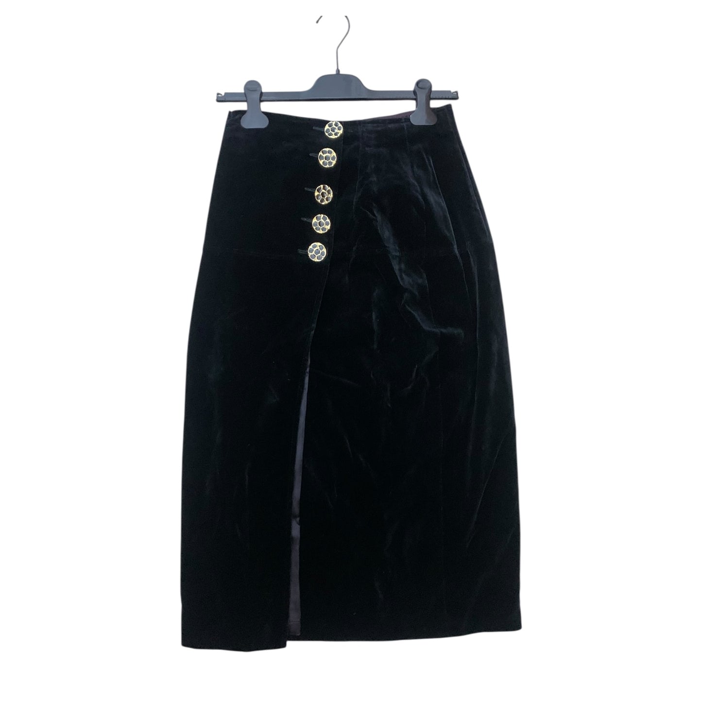 Gonna Vintage Velluto Nero Bottoni Gioiello