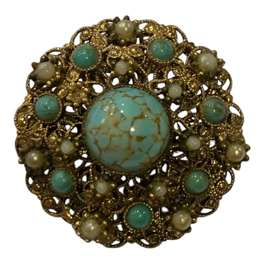 Spilla Vintage Filigrana Con Pietre