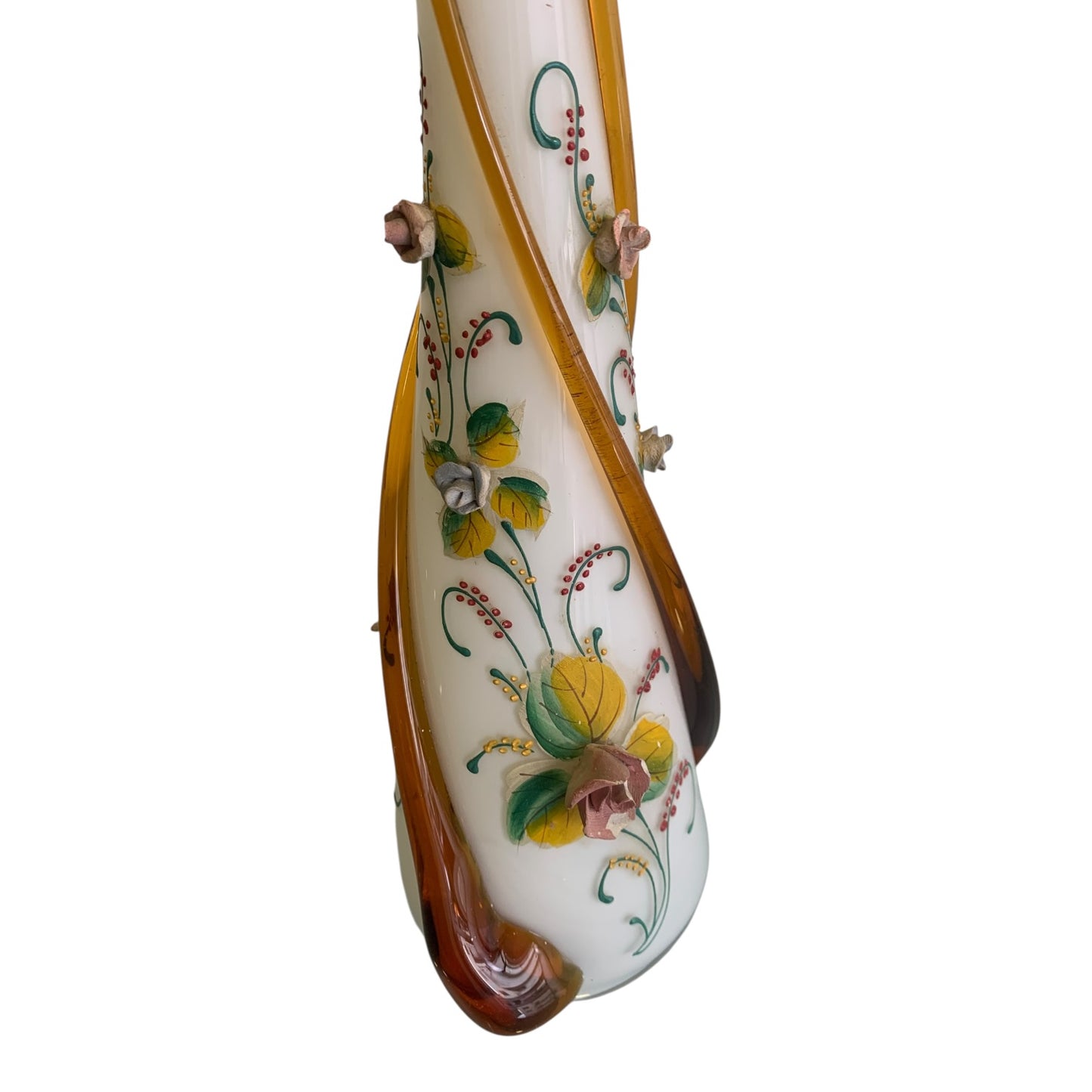 Vaso Vetro Di Murano Lattimo Con Roselline