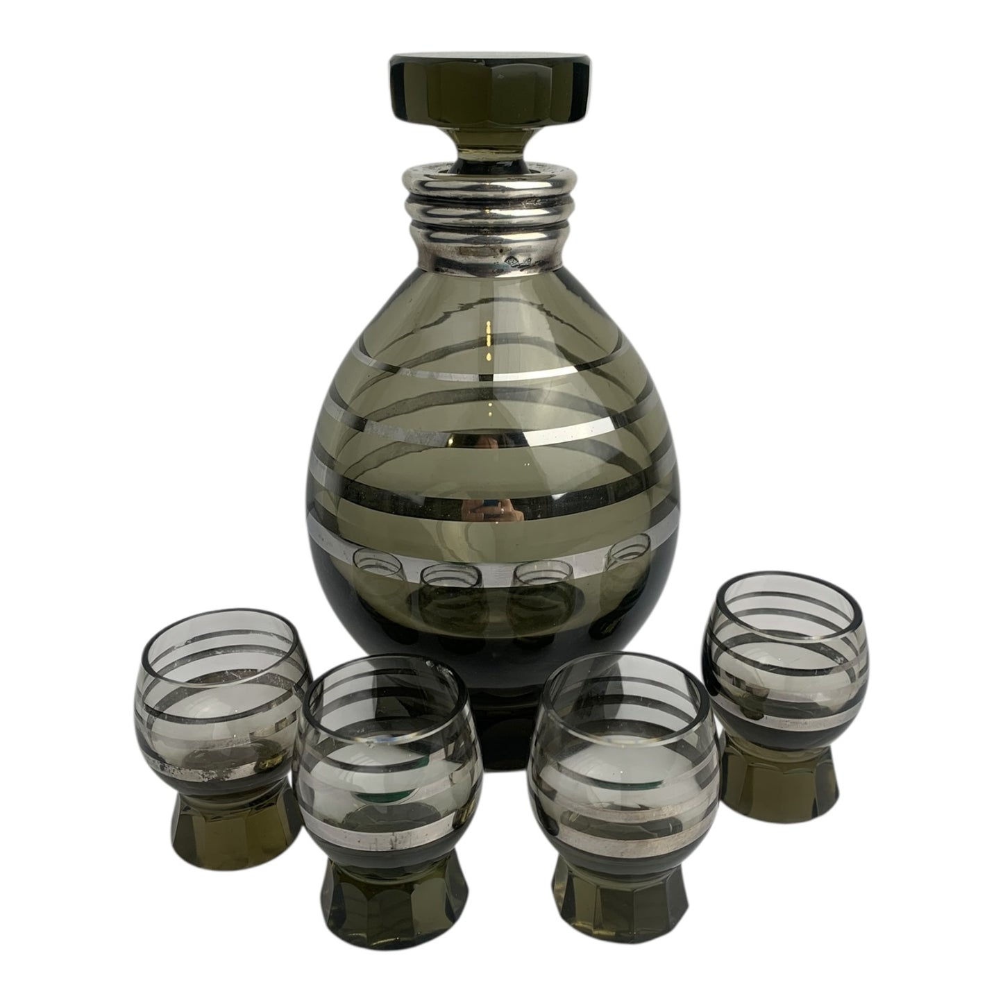 Set Bottiglia + Bicchieri Mid Century Vetro Fume