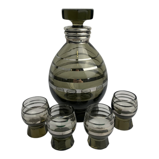 Set Bottiglia + Bicchieri Mid Century Vetro Fume