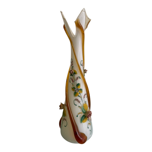 Vaso Vetro Di Murano Lattimo Con Roselline