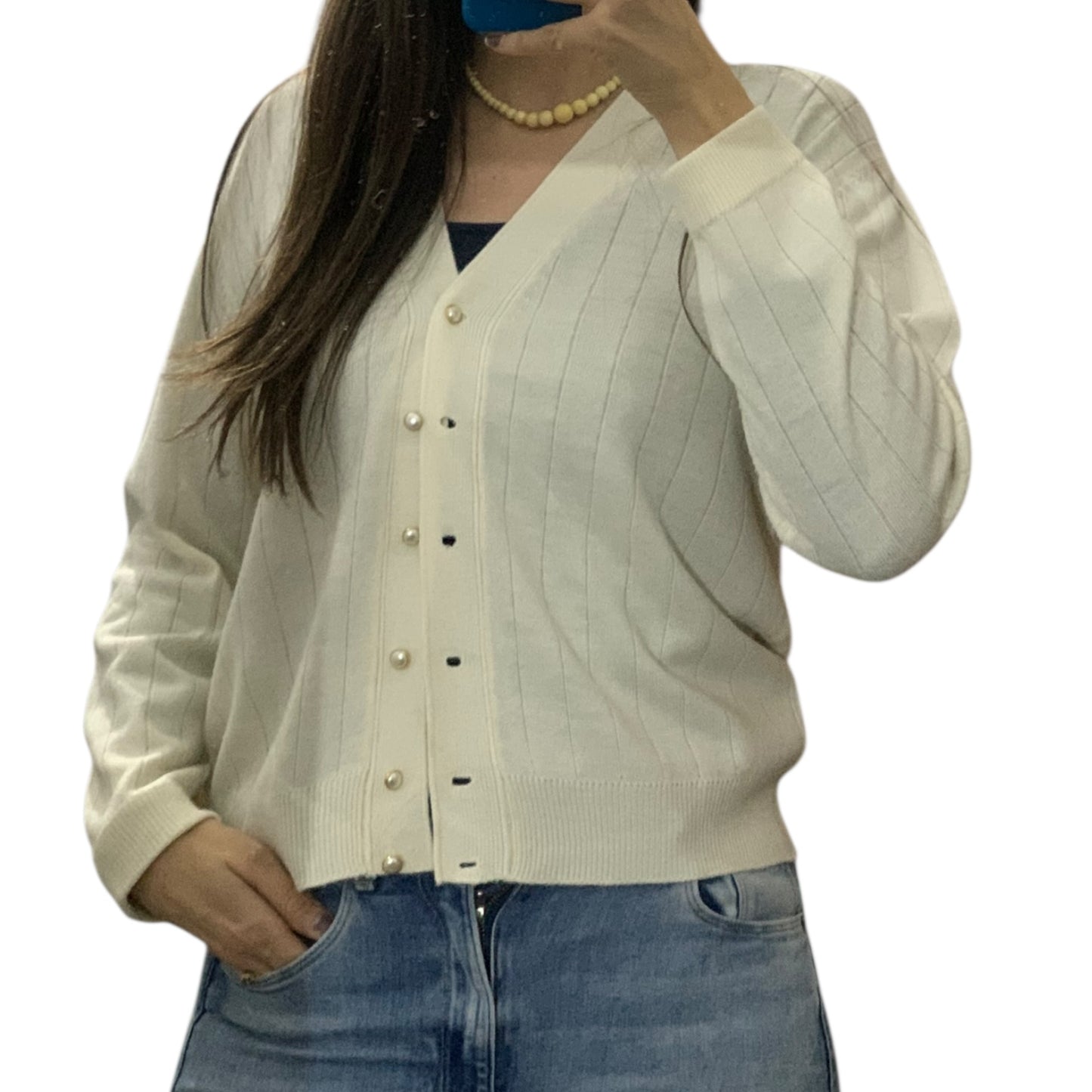 Cardigan Donna Vintage Lana Bianco