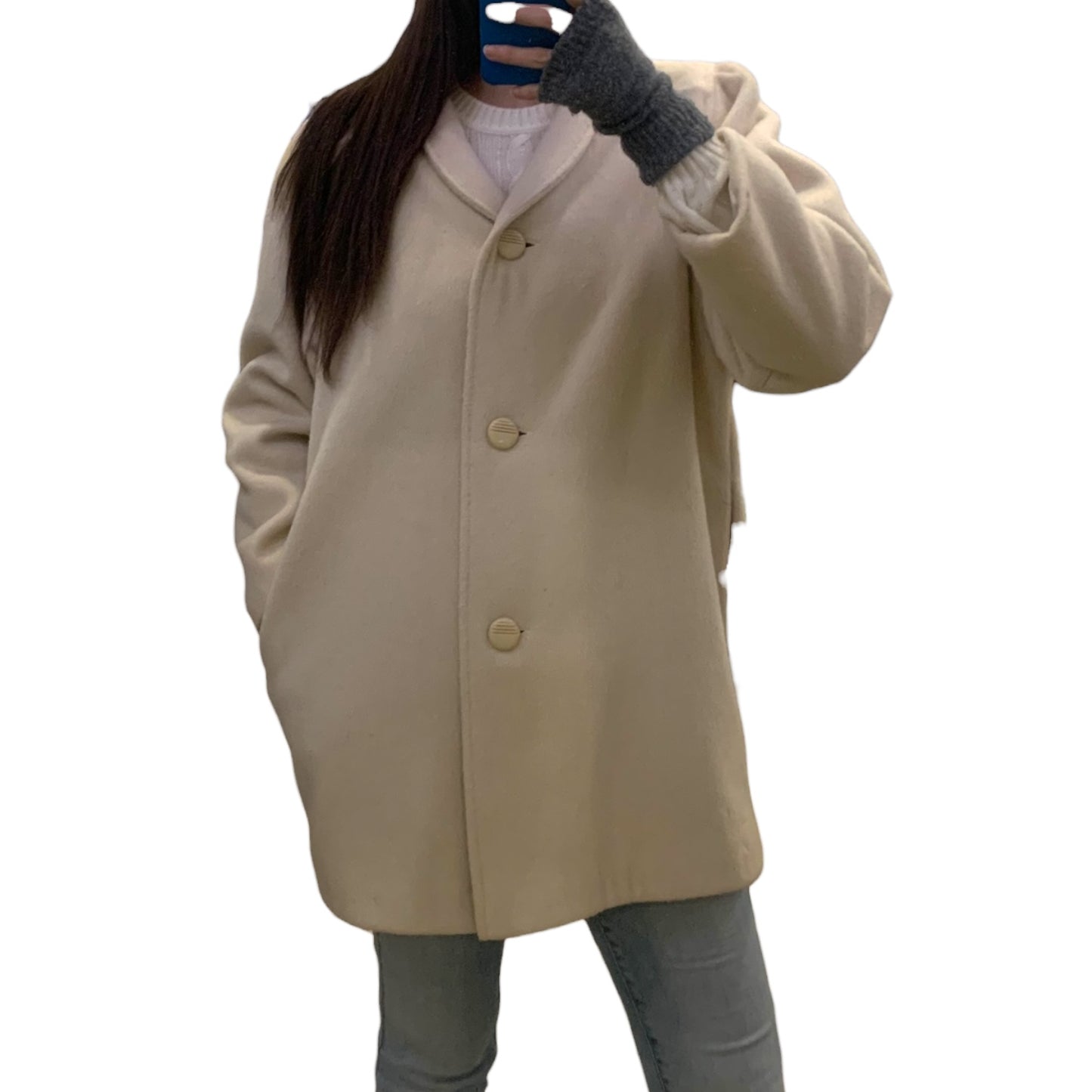 Cappotto Donna Vintage Misto Lana Panna