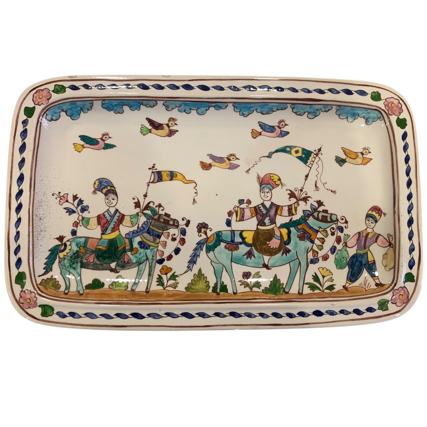 Vassoio Ceramica Vintage Dipinto A Mano