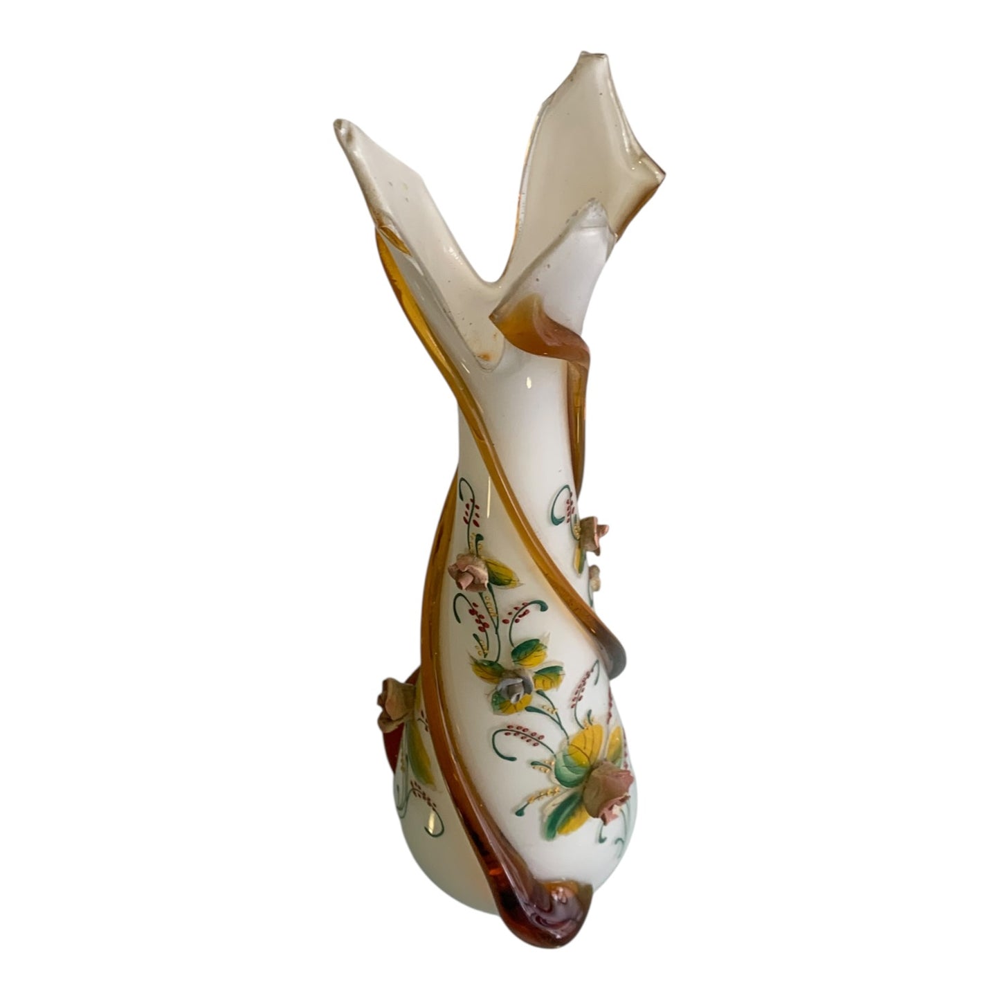 Vaso Vetro Di Murano Lattimo Con Roselline