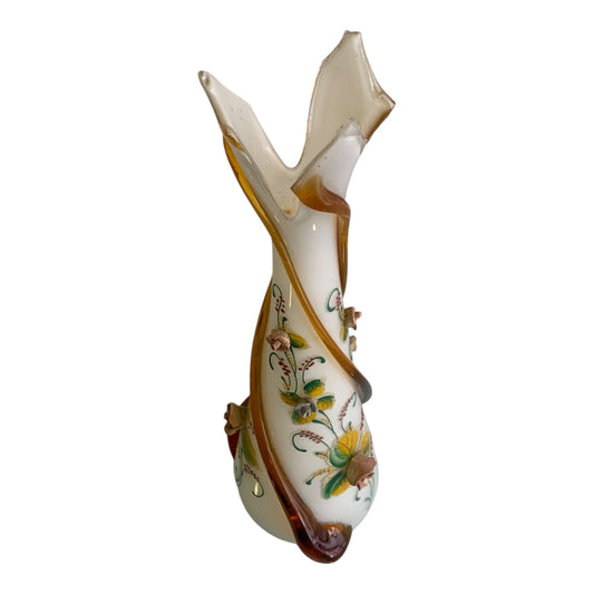 Vaso Vetro Di Murano Lattimo Con Roselline