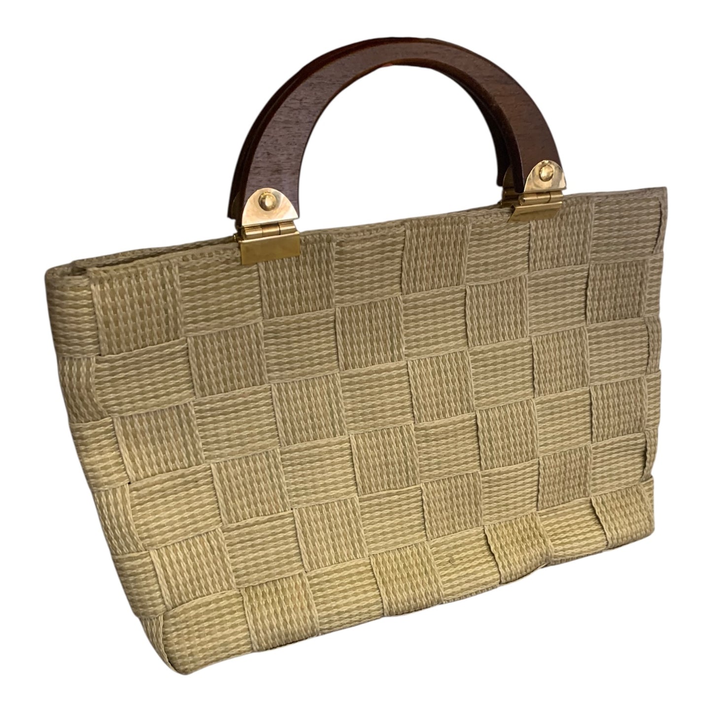 Borsa A Mano Vintage Paglia E Legno