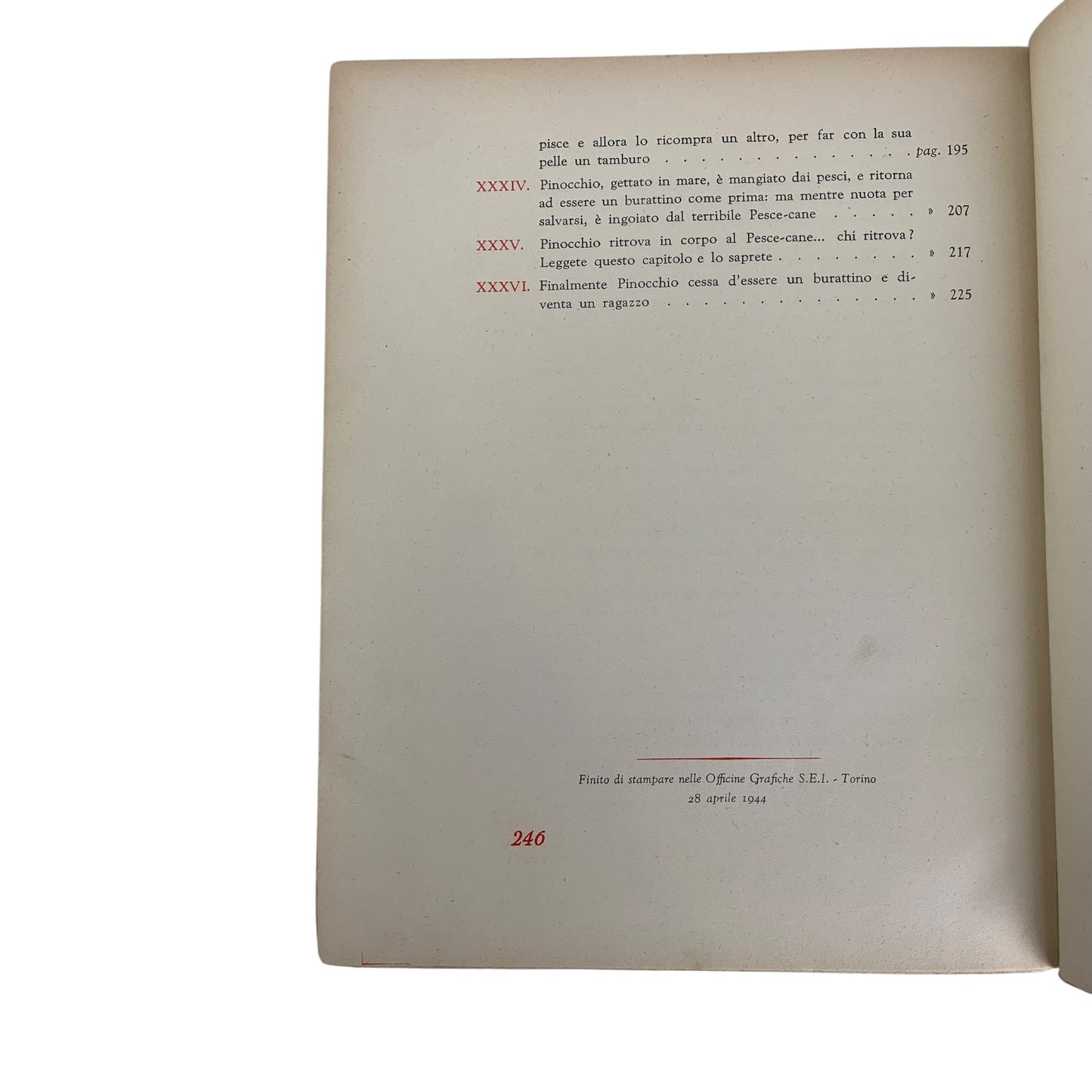 Libro Le Avventure Di Pinocchio 1944