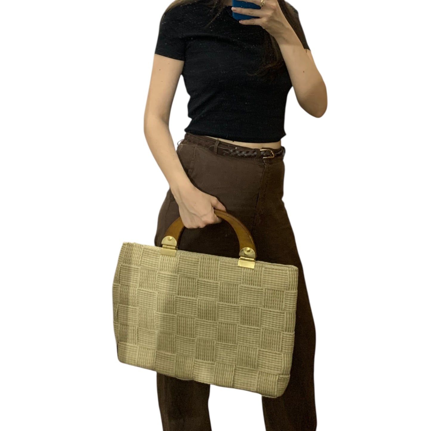 Borsa A Mano Vintage Paglia E Legno