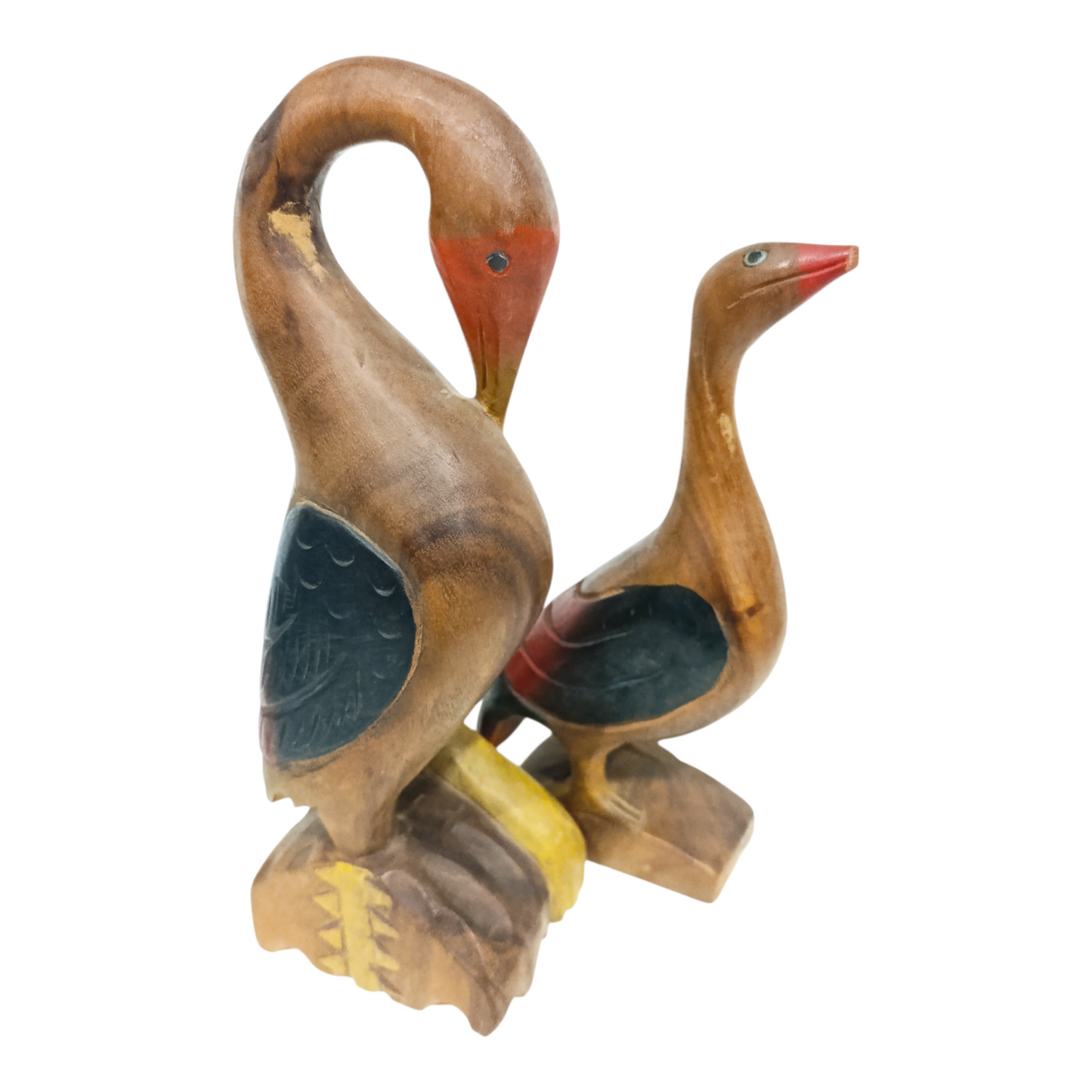 Coppia Uccelli Acquatici In Legno Dipinto