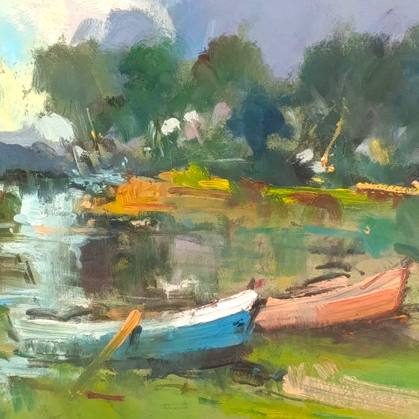 Quadro Olio Su Tela Paesaggio Barche