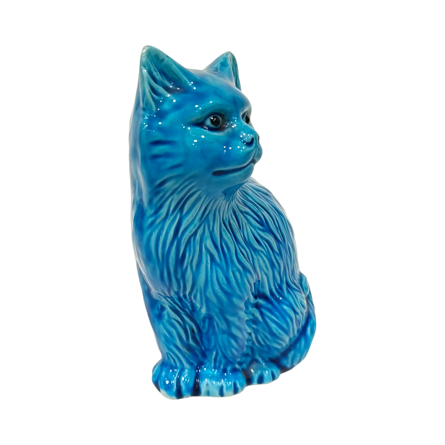 Statuina Gatto Porcellana Cinese Smaltata Blu Vintage