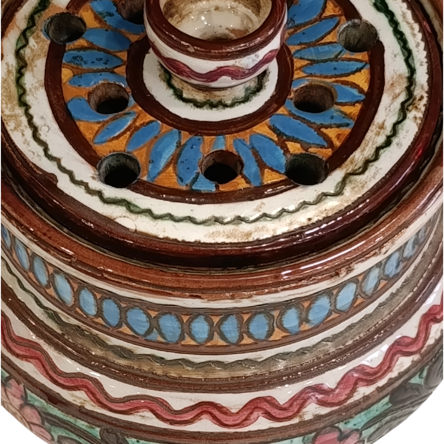 Vaso Ornamentale Biansato Anni 50 Graffito e Dipinto A Mano