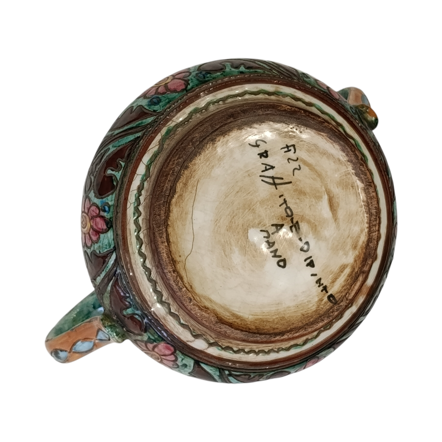 Vaso Ornamentale Biansato Anni 50 Graffito e Dipinto A Mano