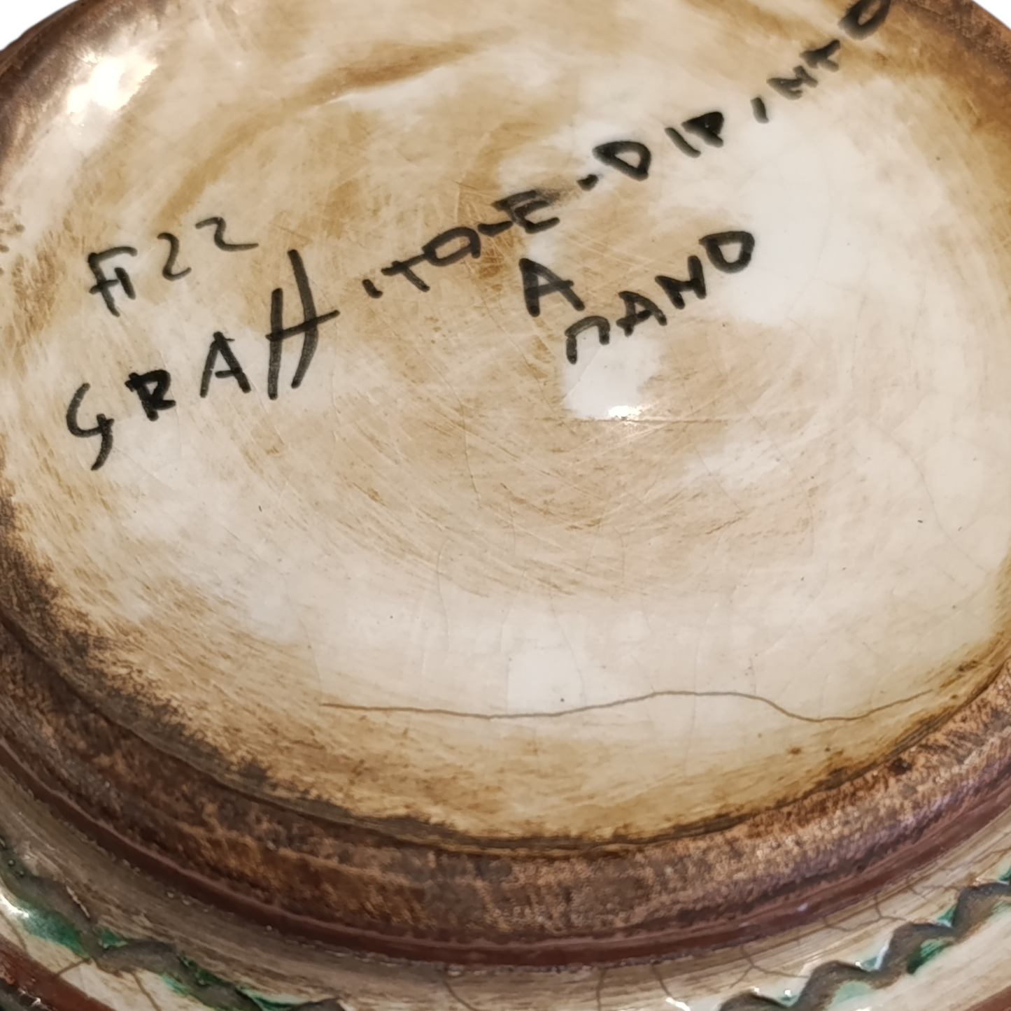 Vaso Ornamentale Biansato Anni 50 Graffito e Dipinto A Mano