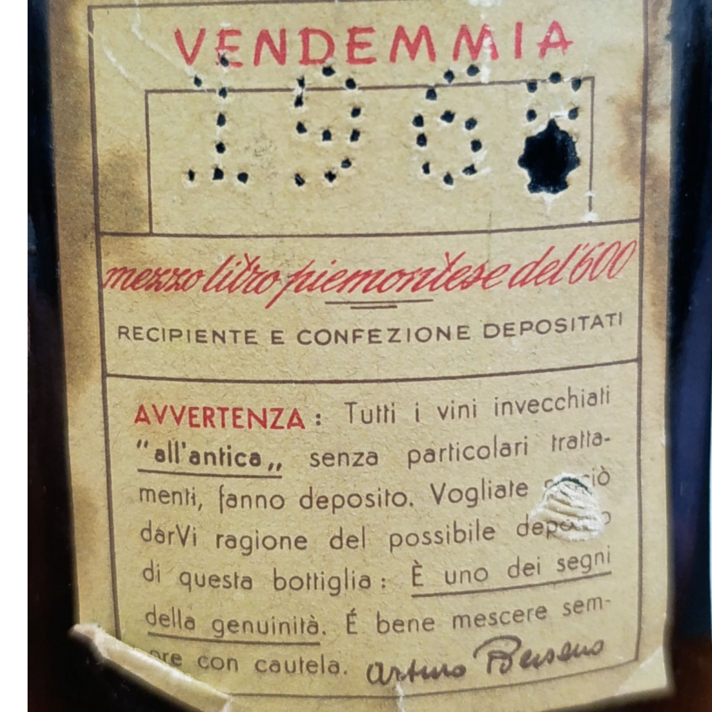 Bottiglia Vino Barolo DOC Bersano Vigneti La Morra e Serralunga Vendemmia 1968