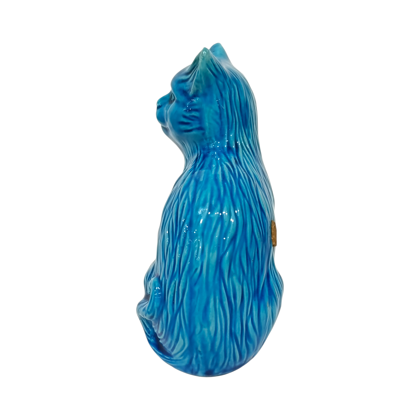 Statuina Gatto Porcellana Cinese Smaltata Blu Vintage