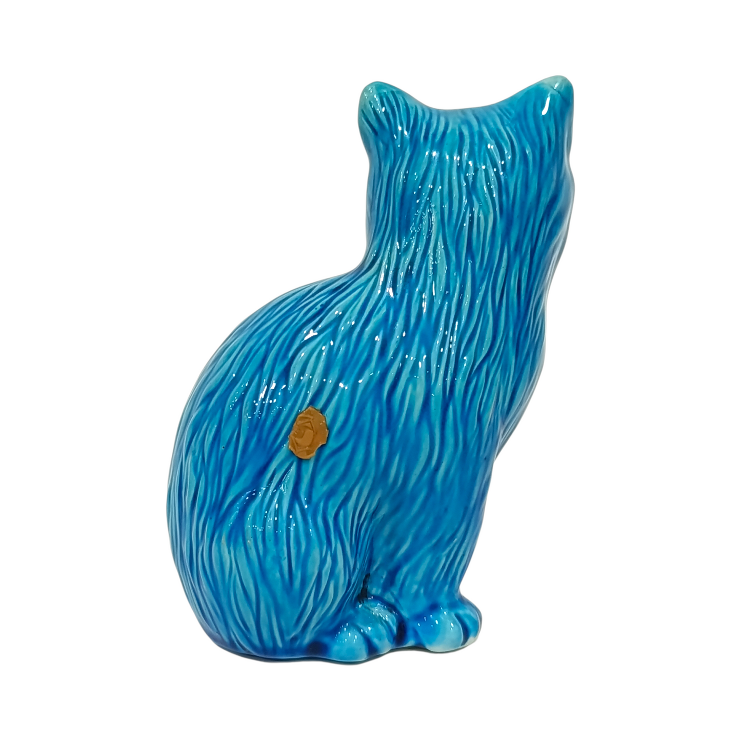 Statuina Gatto Porcellana Cinese Smaltata Blu Vintage