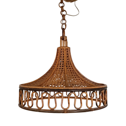 Lampadario Vintage Bamboo E Paglia Di Vienna