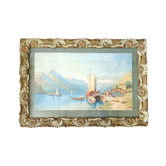 Quadro Acquerello Di Pietro Sassi 1886 Cornice Vintage In Legno