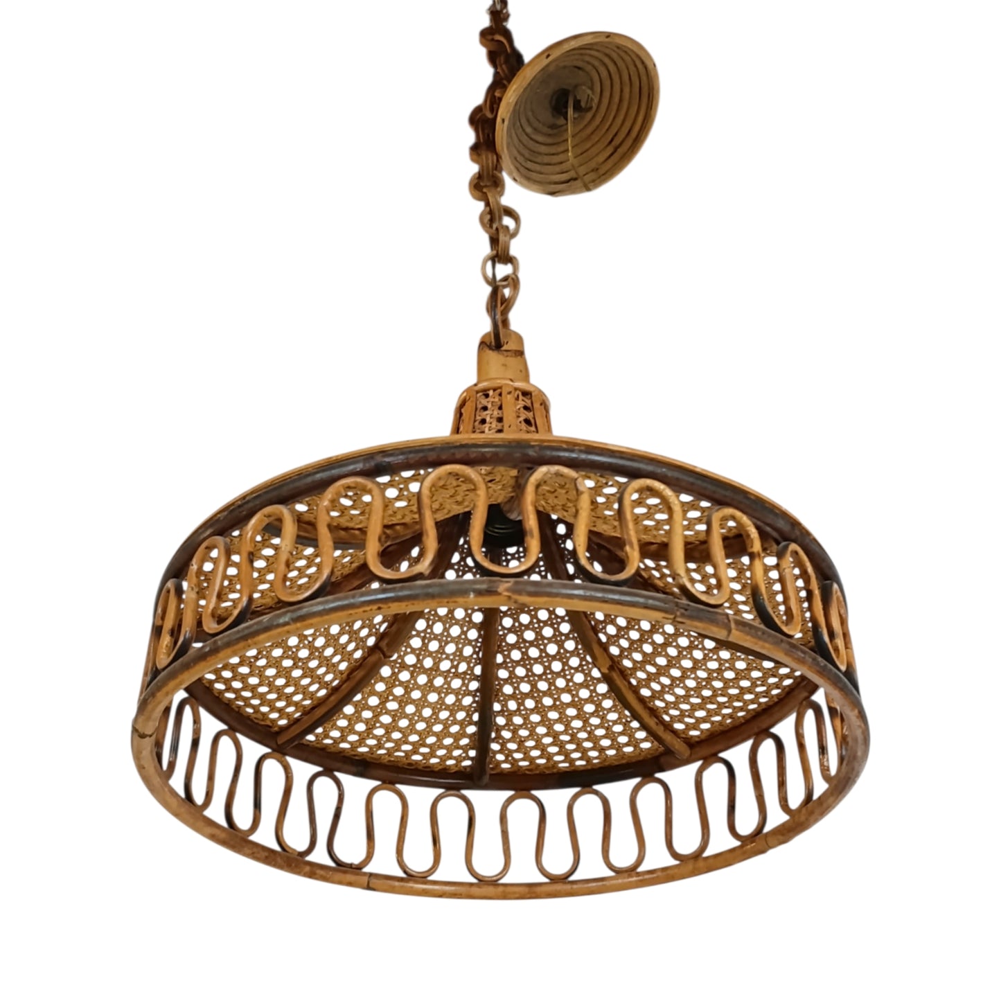 Lampadario Vintage Bamboo E Paglia Di Vienna