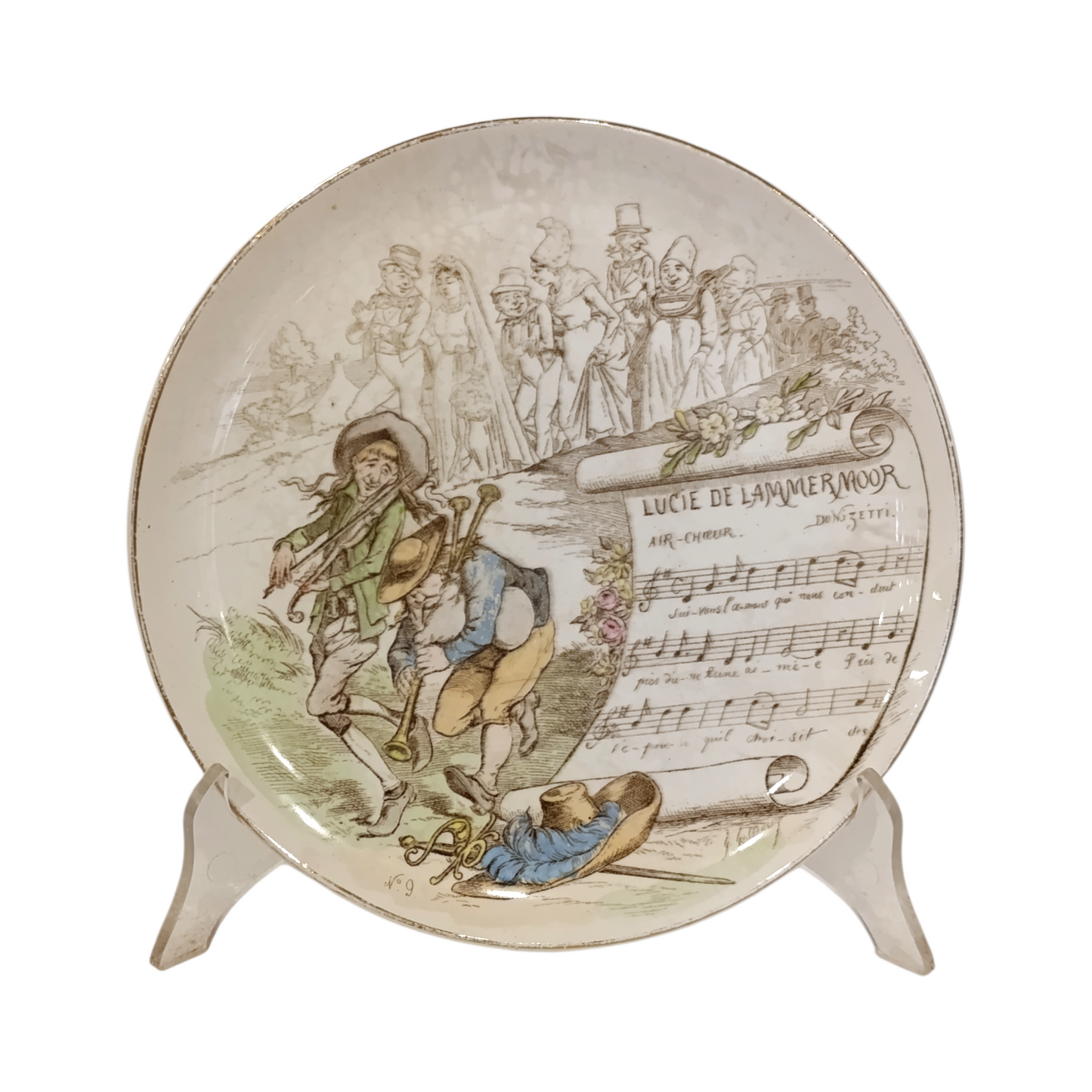 Piatto d'Epoca Creil-Montereau Terre de Feu Soggetti Musicali