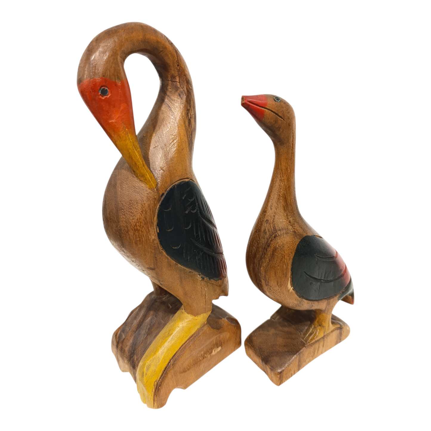 Coppia Uccelli Acquatici In Legno Dipinto