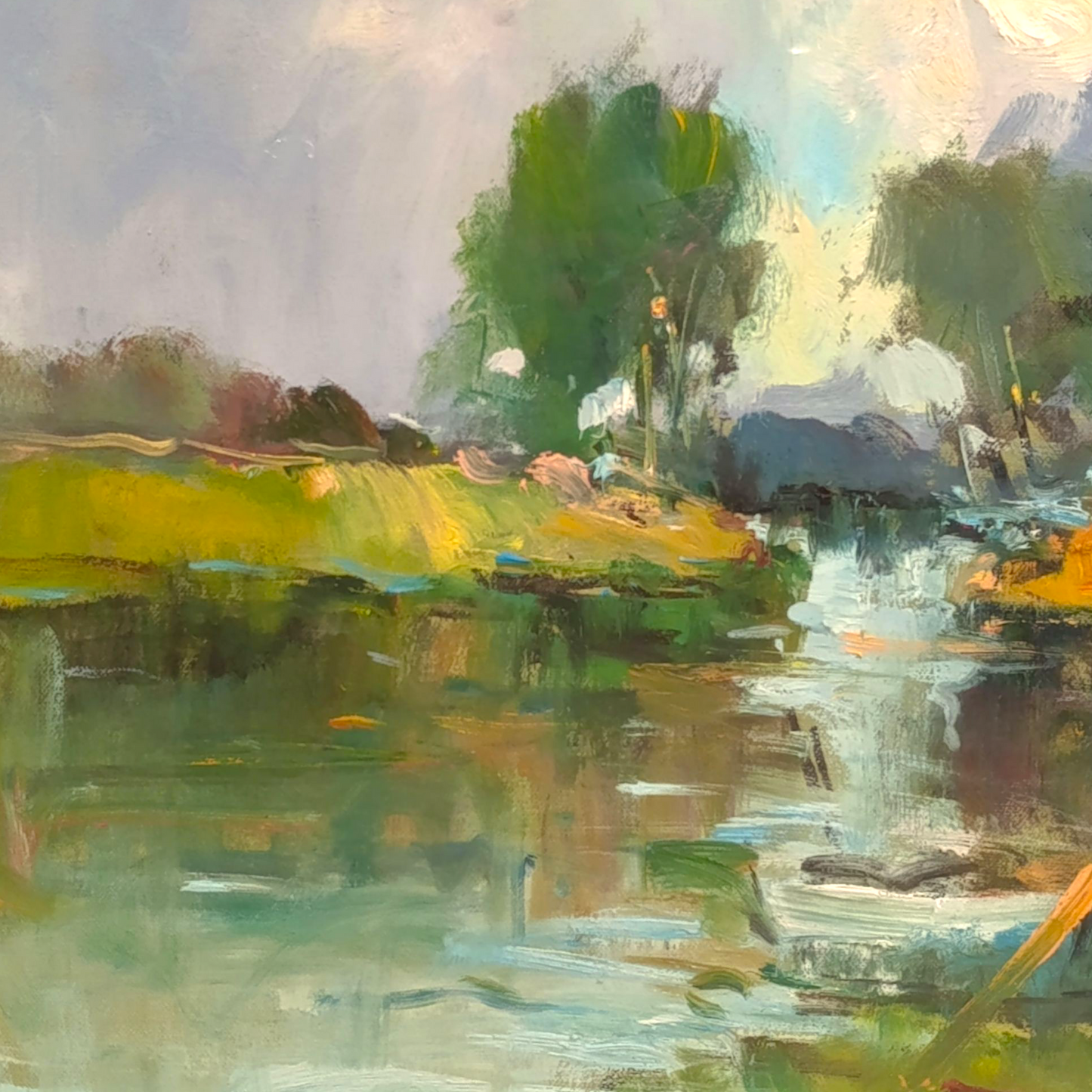 Quadro Olio Su Tela Paesaggio Barche