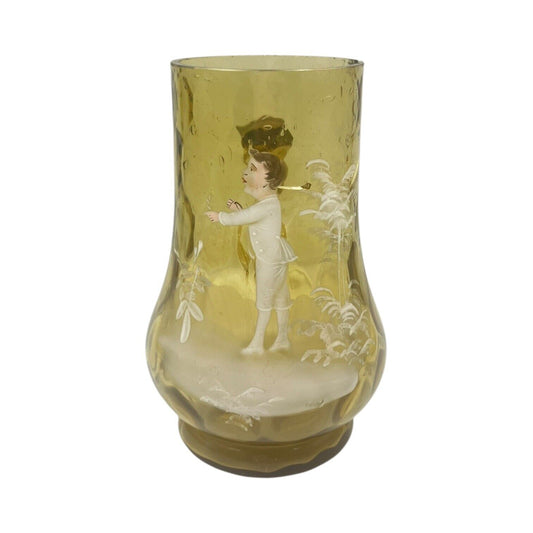 Bicchiere Epoca Cristallo Decoro Dipinto A Mano Ragazzo